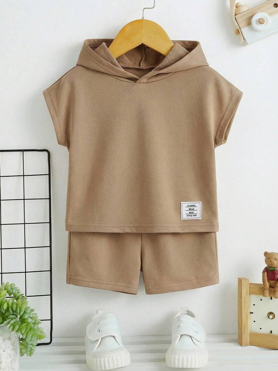 2pcs Baby Boy Letter Print Hoodie T-Shirt And Shorts Set - Khaki - View 1