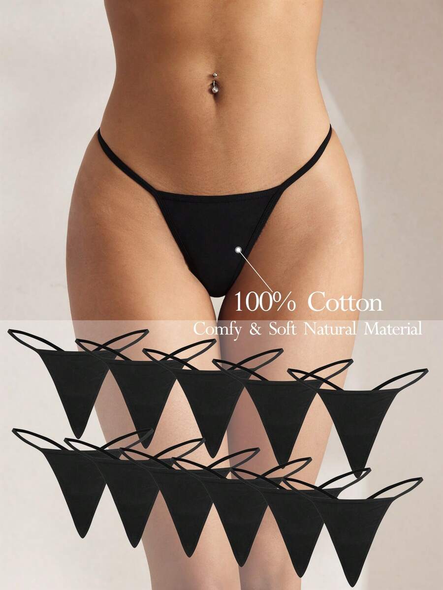 Ocili 11条/包 舒适纯棉极简比基尼内裤 - 黑色 - 查看 1