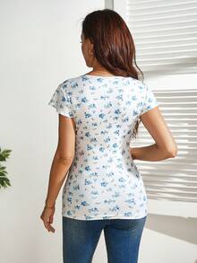 SHEIN 孕妇夏季休闲碎花系带哺乳上衣 - 彩色 - 查看 2