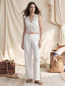 Zovinel Upgrade Version Spring/Summer Women's Lace Hollow-Out Embroidered Sleeveless Elegant Tank Top - White - View 7