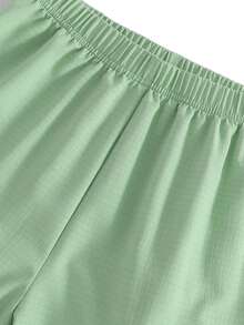 2pcs/Set Tween GirlsCollared Short Sleeve Top And Casual Pants Loungewear Set - Mint Green - View 6