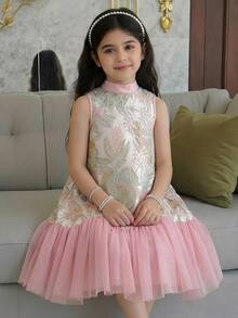 SHEIN Đầm chữ A không tay thanh lịch cho bé gái, cổ tàu. - Hồng - Xem 2