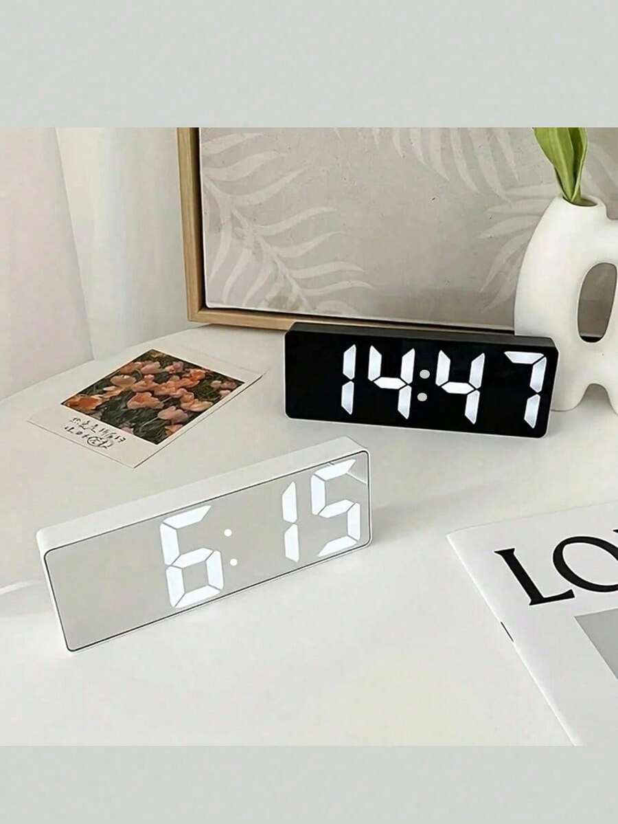 1PC LED Mirror Desk Clock, Digital Alarm Clock With Snooze Function, Time Display, Desk Electronic Night Light, USB Port, Home Decor, Suitable For Bedroom, Office, Room, Dorm, Back To School Study Supplies - multicolor - View 1