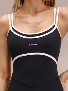 GLOWMODE 4.3英寸 FeatherFit™-Air Set Sail 仿两件式撞色胸肩带可拆卸胸垫连体衣，适合假日、度假、夏季日常休闲穿着 - 黑色 - 查看 4