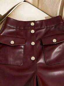 SHEIN Franclia Dammode med knappdekor i PU-läder - Bourgogne - Visa 6