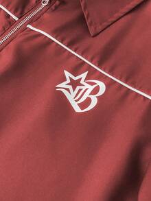 Manfinity Roghcode Manfinity Streetrush 2pcs Men's Star Print Short Sleeve Zipper Front Shirt & Shorts Outfit Football - Burgundy - View 5