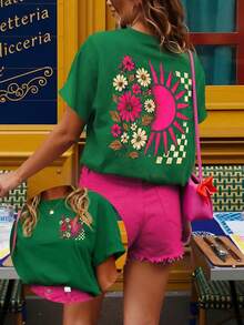 DrmWander Camiseta de manga corta de verano casual con estampado para mujer talla grande - Verde Oscuro - Ver 1