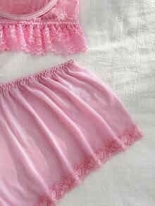 PetitDoll 2pcs Plus Size Lace Patchwork Lingerie Set - Pink - View 9