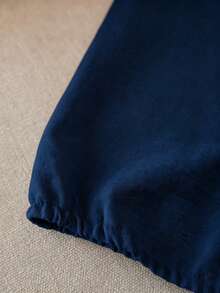 Franclia Blus Putih Bertekstur Tenun dengan Tali Serut dan Pinggang Elastis, Tanpa Lengan, Elegan untuk Wanita, Musim Semi/Panas - Navy Blue - View 3