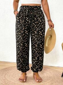 SHEIN Frenchy Plus Size Casual Allover Print Drawstring Pants - Multicolor - View 3
