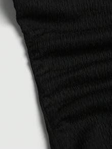 SHEIN Girlism 少女黑色提花露肩褶皱腰身优雅修身连衣裙 - 黑色 - 查看 5