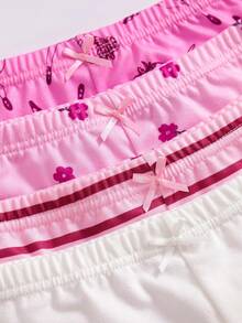 8件套女童内衣套装，直领无袖上衣和平角内裤，夏季紫色和粉色芭蕾舞女童花卉条纹印花，饰有可爱蝴蝶结，采用柔软针织弹力面料制成，易于打理，透气舒适，时尚亲肤，适合全天室内放松和休闲活动。 - 粉色 - 查看 5