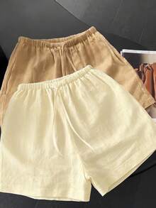 Franclia Bộ quần short nữ cỡ lớn mới, cạp chun, dây rút, ống đứng, dáng rộng, màu trắng, kiểu dáng thường ngày, gồm 2 mảnh. - Nhiều màu - Xem 1