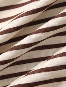 DAZY Áo thun cổ thuyền kẻ sọc dáng rộng dành cho nữ, thích hợp cho mùa xuân và mùa hè. - Màu be - Xem 8