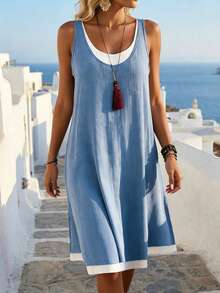 Balvessa Women's Casual Vacation Colorblock Sleeveless Mini Dress - Multicolor - View 1