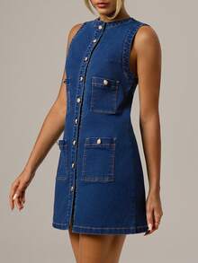 Forever 21 Women Denim Dress, Minimalist & Fashionable, Suitable For Summer - Blue - View 7