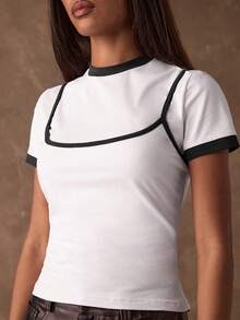 SHEIN BAE Atasan Wanita Model Camisole Kasual Pas Badan dengan Warna Kontras, Atasan Musim Panas - Putih - View 7