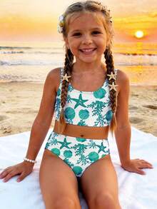 SHEIN Young Girls' Casual Minimalist Camisole & Triangle Bikini Swimsuit Set, Suitable For Summer - Multicolor - View 1