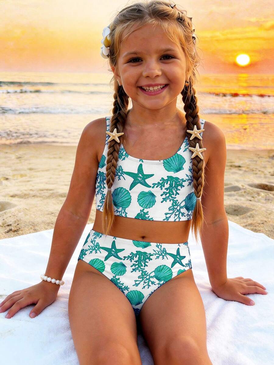 SHEIN Young Girls' Casual Minimalist Camisole & Triangle Bikini Swimsuit Set, Suitable For Summer - Multicolor - View 1