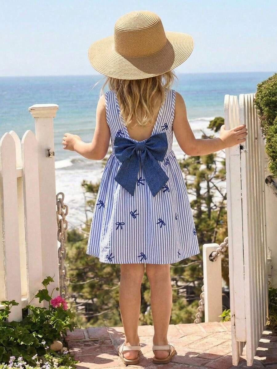 Emery Rose Kids Emery Rose Kids 女童编织条纹休闲吊带连衣裙 - 藍色 - 查看 1