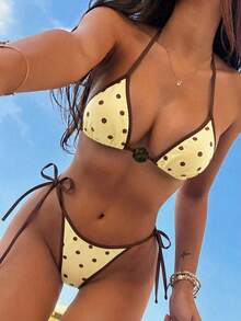 Swim Mod Bộ bikini 2 mảnh họa tiết chấm bi, cổ yếm buộc dây. - Nhiều màu - Xem 1