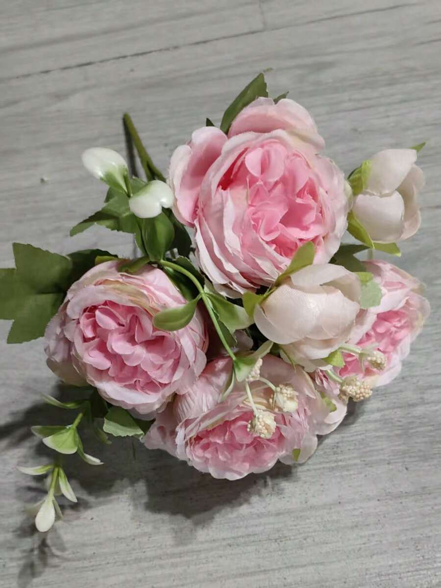 A Realistic Rose Bouquet, With A Lifelike Texture, Resembling Peony Flowers. Suitable For Home And Wedding Decorations, Party Table Settings, Mother's Day, Valentine's Day, Birthday, Graduation Ceremonies, Etc. - Pink - View 1