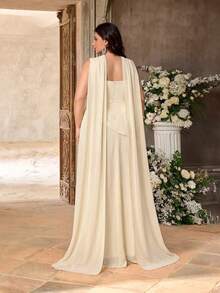 Aureia Đầm dáng chữ A xếp ly không đều, sang trọng, cỡ lớn, chất liệu satin và chiffon co giãn, thích hợp cho tiệc tối, tiệc độc thân, hẹn hò, dạ hội, đám cưới. - Màu be - Xem 2