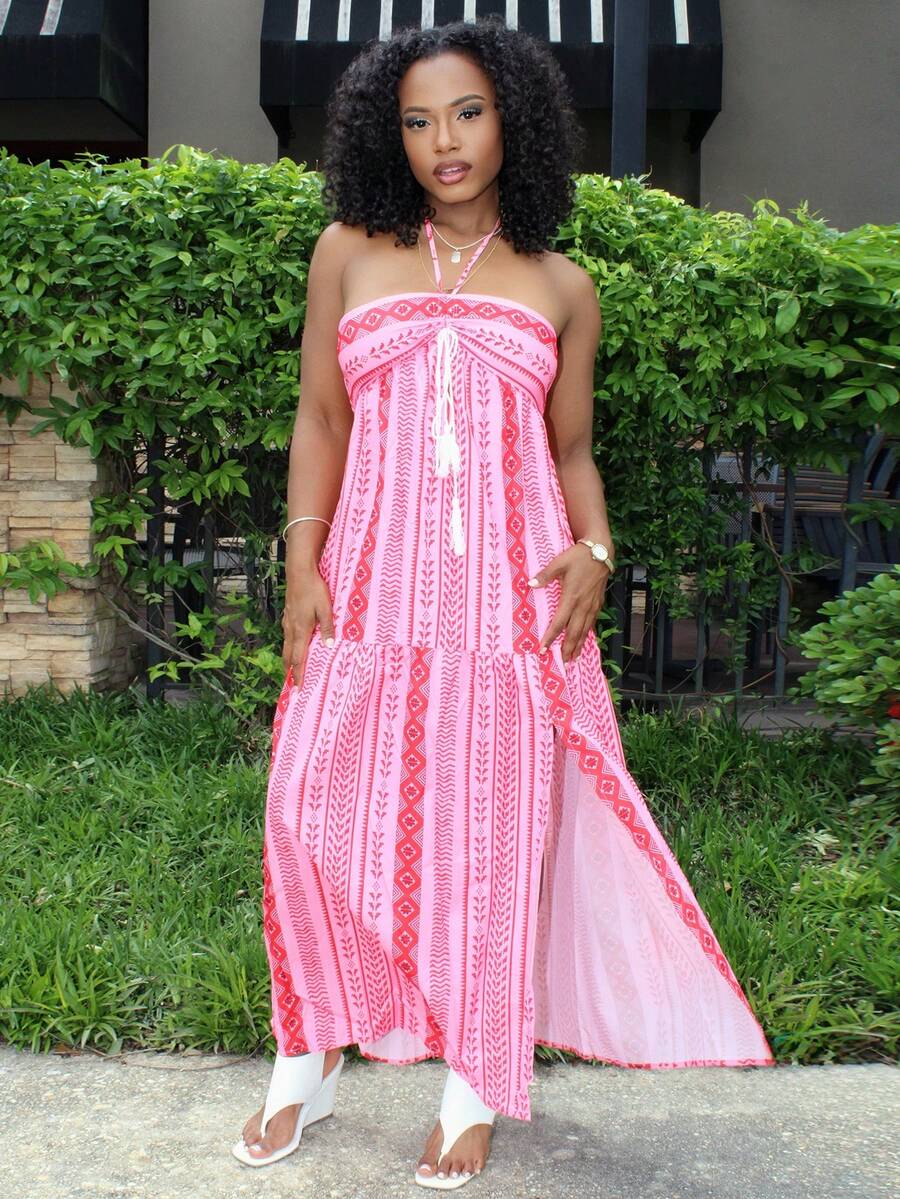Steph T Summer Beach Dress Dopamine Dress For Women With Straps Maxi Women Outfit Party - Pink - View 1