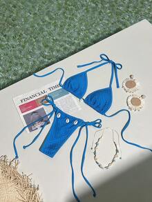 SHEIN Swim Women Bikini Set, Minimalist Fashion Casual Everyday Wear Summer - Blue - View 3