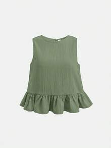 SHEIN 少女紫色纹理编织露背蝴蝶结装饰上衣搭配直筒裤休闲度假套装，春夏户外假日 - 薄荷綠 - 查看 7