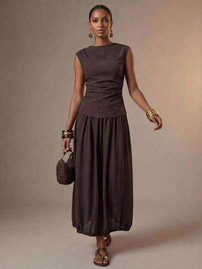 Zivah 2026 Elegant Vacation Top With Waist Ruffle Decor & Bubble Hem Skirt Set