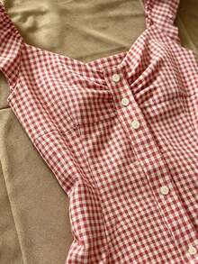 IslaSuriya Top ajustado con estampado de cuadros y bajo con volantes para mujer - Rojo y blanco - Ver 3