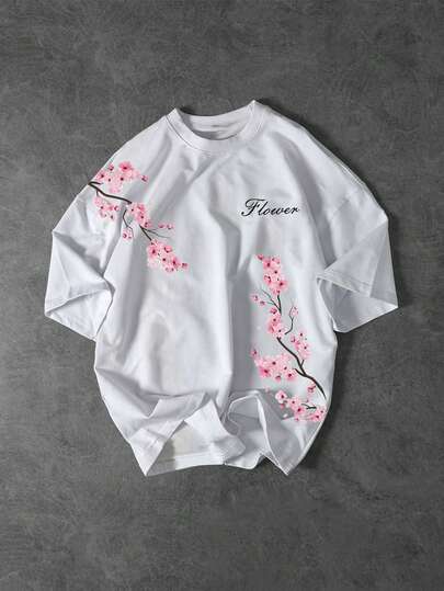 Acti Log Men's Floral & Letter Print Round Neck Short Sleeve Sports T-Shirt