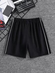 SHEIN Little Byeori 1pc Kids Tween Boys Black Casual Summer Shorts,Back-To-School Chic Versatile Soft Comfortable Drawstring Cord Shorts For School,Sports & Daily Wear - Black - View 5