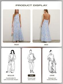 Nöista Gaun Maxi Biru Muda Elegan Bermotif, Tanpa Lengan, Leher Halter, Potongan A-Line, Pakaian Liburan Musim Panas, Sempurna untuk Pesta Teh, Tamu Pernikahan, Paskah & Acara Formal - Mauve Purple - View 7