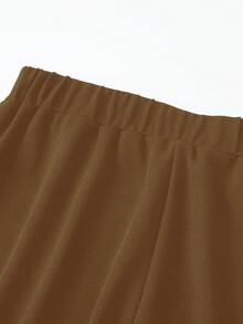 Sweetra Women's Solid Color Straight Leg Wide Leg Pants, Suitable For Commuting Office Dark Brown Autumn Elegant - Mocha Brown - View 8
