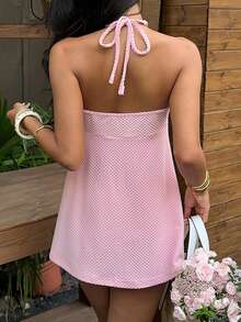 Sunnyshic 女士纹理面料露背吊带连体衣，时尚夏季 - 淺粉色 - 查看 2