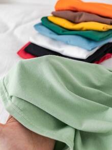 SHEIN Set 9 pcs Kaos Lengan Pendek Polos Kasual Bayi/Bayi Laki-laki Unisex, Atasan Bayi Laki-laki, Pakaian Musim Panas - MultiWarna - View 6