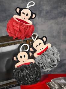 Paul Frank X SHEIN 1個可愛猴子洗澡球，精美刺繡，超柔軟發泡網洗澡用，附掛繩，紅色洗澡球 - 大嘴猴 - 查看 2