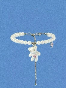 Popjeli Silver Bear Pink Love Gem Cute Earrings Necklace Ring Bracelet,Y2K/Cute/Colorful/Chic,For Mom/Women/Girl/Mother,Summer/Beach/Prom/Part/Vacation/Travel,PINK,Heart - Silver - View 17