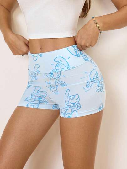 SHEIN X The Smurfs Women's Cartoon Print Short Leggings