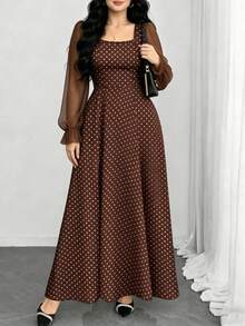 Modelyn Đầm dài nữ tối giản, họa tiết chấm bi đen, cổ vuông, tay phồng, kiểu dáng thời trang, thích hợp cho kỳ nghỉ hè và mặc hàng ngày, phù hợp cho nữ đi nghỉ mát và mặc thường ngày. - Nhiều màu - Xem 1