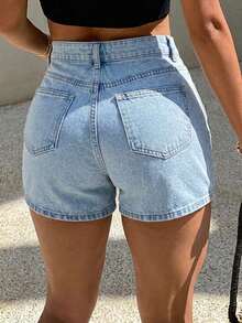 Shorts vaqueros rectos rectos para mujer verano - Versión clásica minimalista, corte impecable, Pantalones cortos casuales y versátiles, Jeans - Azul - Ver 3
