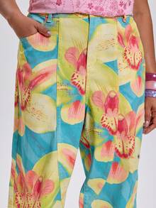 MUSERA Plus Size Floral Print Flared Denim Jeans Spring Summer Festival Holiday Vacation Cute Sexy Party Y2k Euphoria - Multicolor - View 5