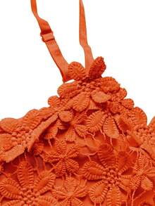 Rometta Plus Size Summer Solid Color Patchwork Lace Bodysuit - Burnt Orange - View 4