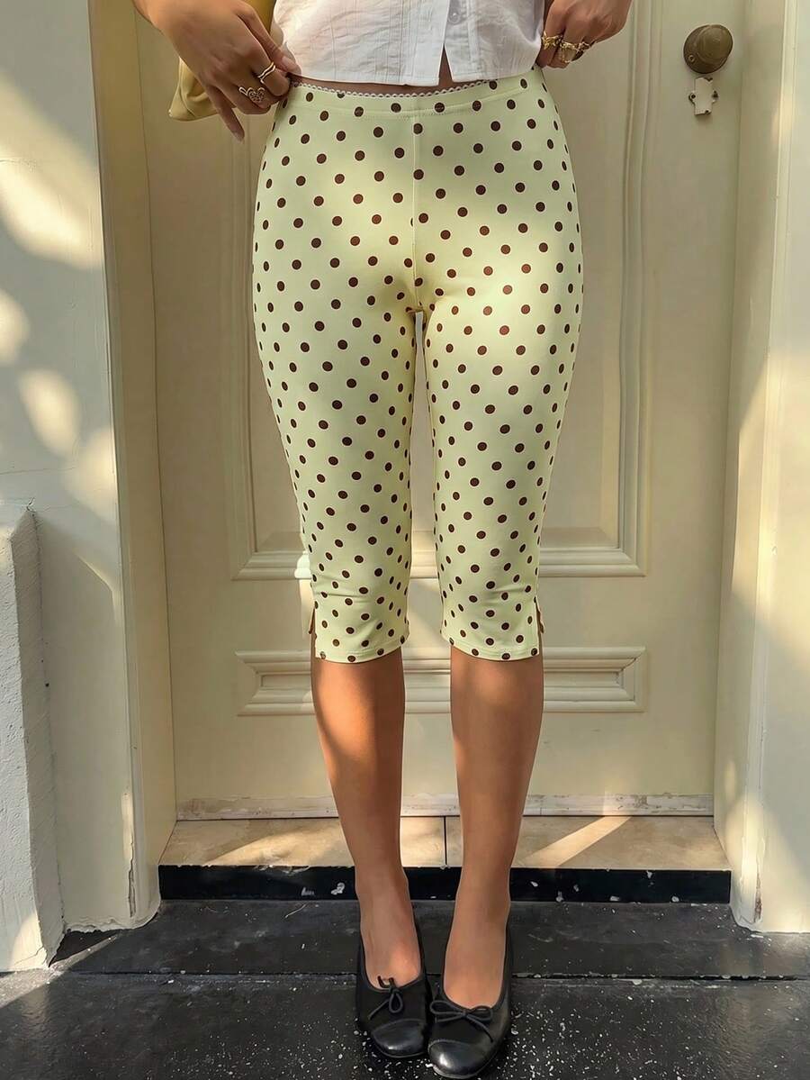 Women's Casual Apricot Polka Dot 7/8 Length Carpis Pant - Apricot - View 1
