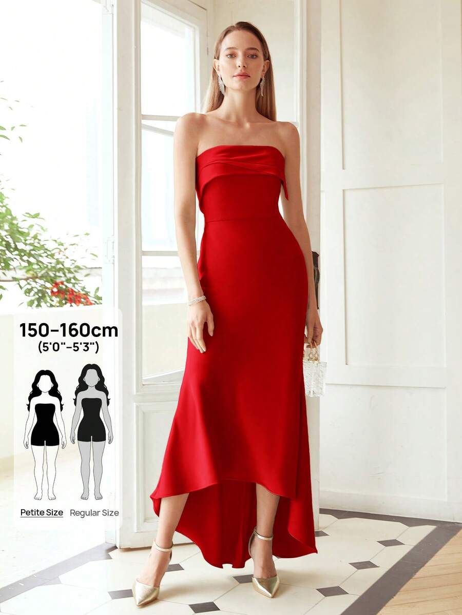 MOTF Petite ROMANTIC ELEGANT DATE NIGHT STRAPLESS MAXI MERMAID DRESS, WEDDING SEASON, SPRING/SUMMER - Red - View 1