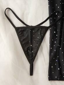 SHEIN Bộ 2 món áo ngủ ren phối ren gợi cảm dành cho nữ, đồ lót gợi cảm cho phụ nữ, người lớn, tuần trăng mật, nóng bỏng, hẹn hò, đồ lót, đồ lót lưới gợi cảm, bộ đồ lót, trang phục gợi cảm - màu đen - Xem 5