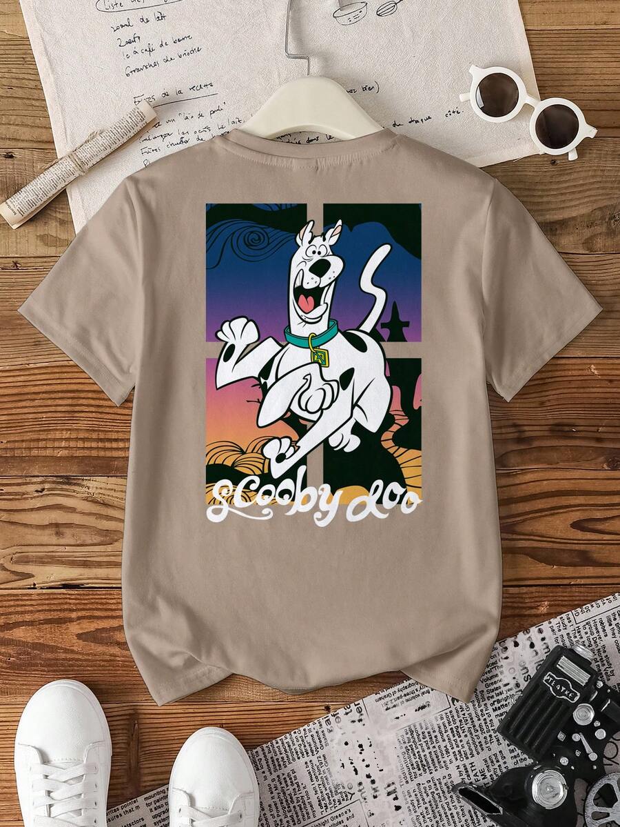 SCOOBY-DOO X SHEIN 男童夏季休闲字母和狗狗印花圆领短袖T恤 - 白色 - 查看 1