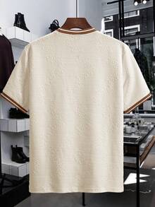 EGENSIO Men's Jacquard Solid Color Textured Crew Neck Short Sleeve T-Shirt - Apricot - View 2